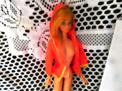1116 1970 LIVING BARBIE HOT ORANGE  NET HOODIE COVERUP